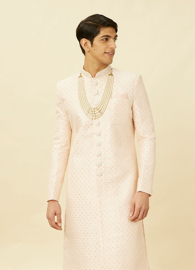 Rosewater Pink Ogee Patterned Sequined Sherwani Set image number 0